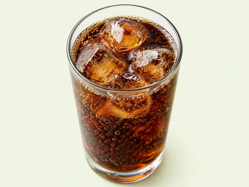 Verre de soda au cola avec glaçons, illustration du Coca-Cola