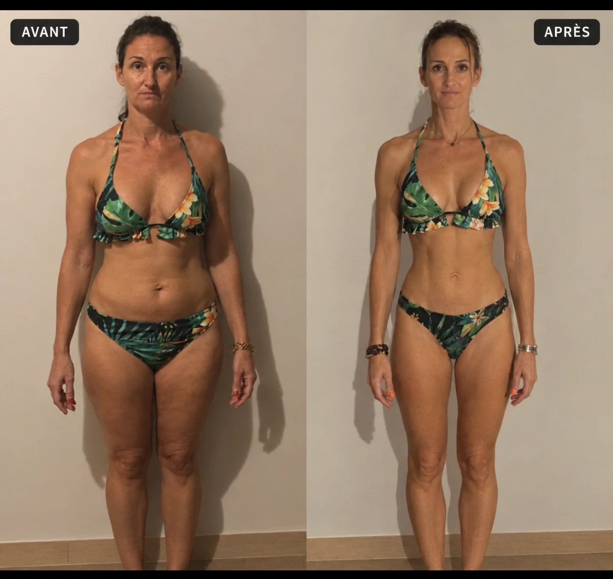 Transformation avant/après d'Hélène, utilisatrice Kalolow